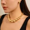 2Pcs Exaggerated Gold Color Big Beads Necklace Stud Earrings for Women Luxury Punk CCB Choker Jewelry Set Party Club Accessories