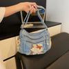 Women's Denim Crossbody Shoulder Bag, Casual Multi-Pocket Handbag with Butterfly Design, Fashion Versatile Denim Purse
