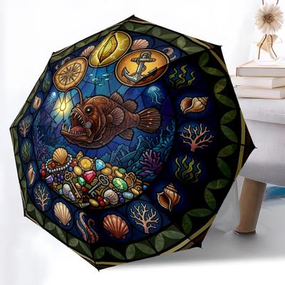 Underwater Treasure Hunt Pattern Umbrella, Portable and Foldable Design, 8 Ribs, a Casual Accessory for Halloween, Christmas, and Birthday Gifts.