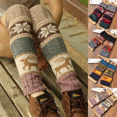 Winter Warm Leg Warmers Cable Knit Knitted Crochet High Long Socks Leggings