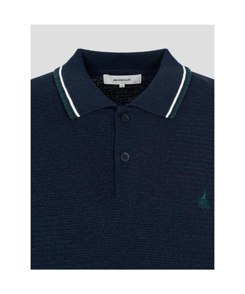 Binpolmen Crochet Tipping Collar Neck Knit Navy