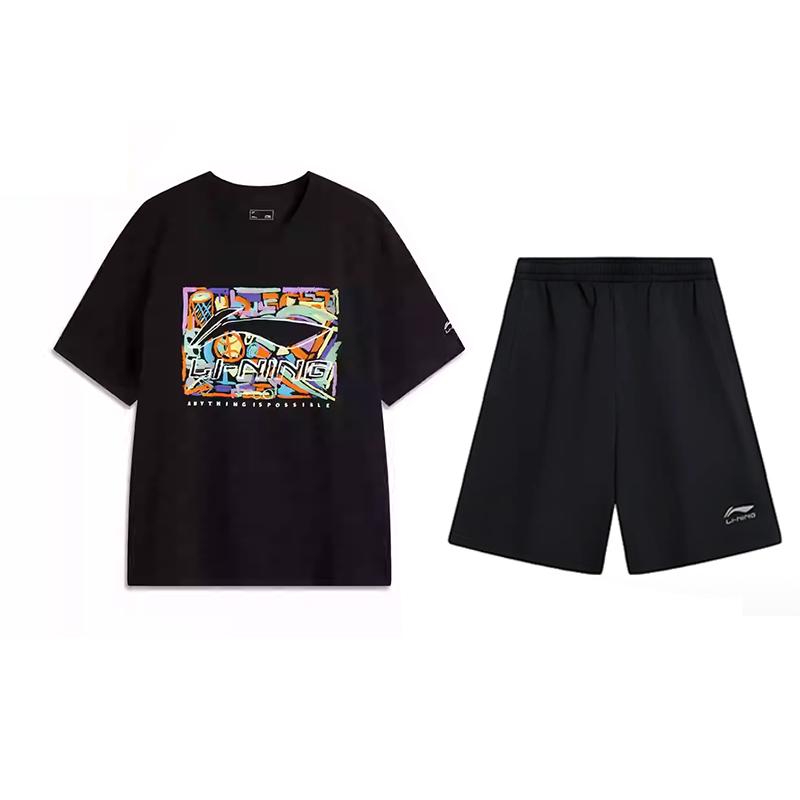 

Li-Ning Fashion Print Breathable Round Neck Short Sleeve Simple Comfortable Versatile Running Fitness Shorts Casual Sports Suit AHSV291-2+AKSV291-1 S