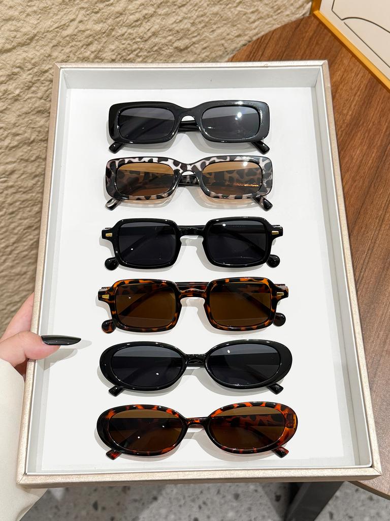 6Pcs Fashionable Mixed Frame Glasses Set, Chic Black, Tortoise Shell Design, European and American Fashion Trendy Style Glasses