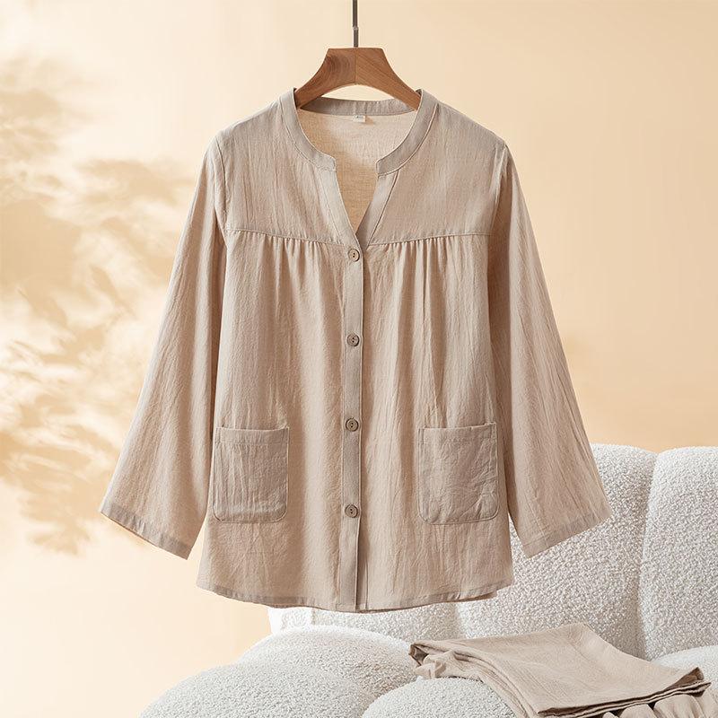 Autumn new women's pure cotton pajamas thin suit V-neck solid color loungewear long sleeves trousers can be worn outside