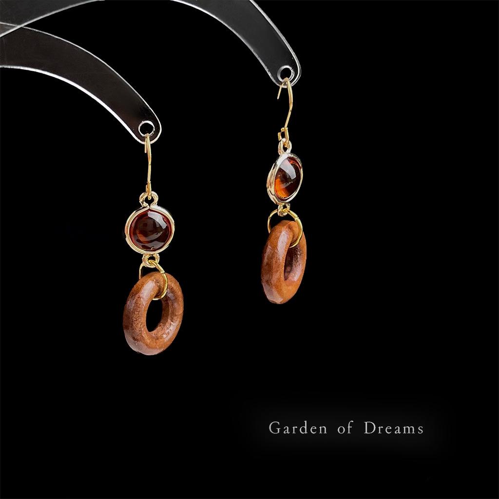 

Серьги ручной работы, геометрические круглые, в китайском стиле, деревянные со стеклом: Ретро Литературный Дизайн в Стиле Ханьфу