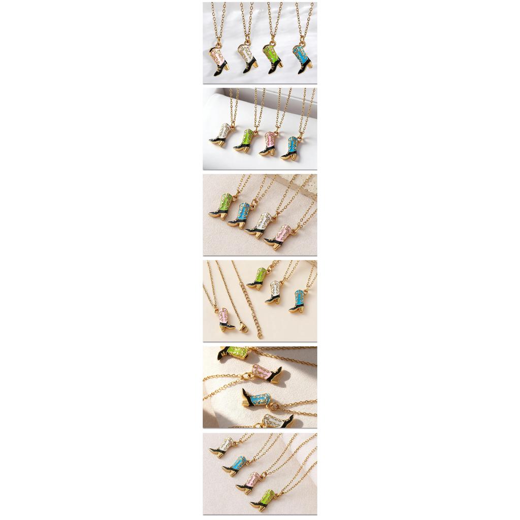Stainless Steel Oil Dripping Colored Denim Boot Pendant Necklace Design Fashion Gold Plated Chain Jewelry Gifts For Women