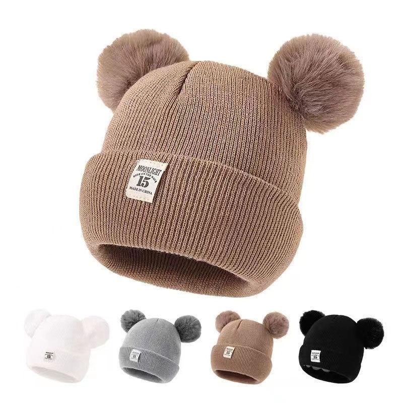 New Cute Beanie Cap Autumn Winter Knitted Pullover Hat Toddler Thicken Ear Protection Cap