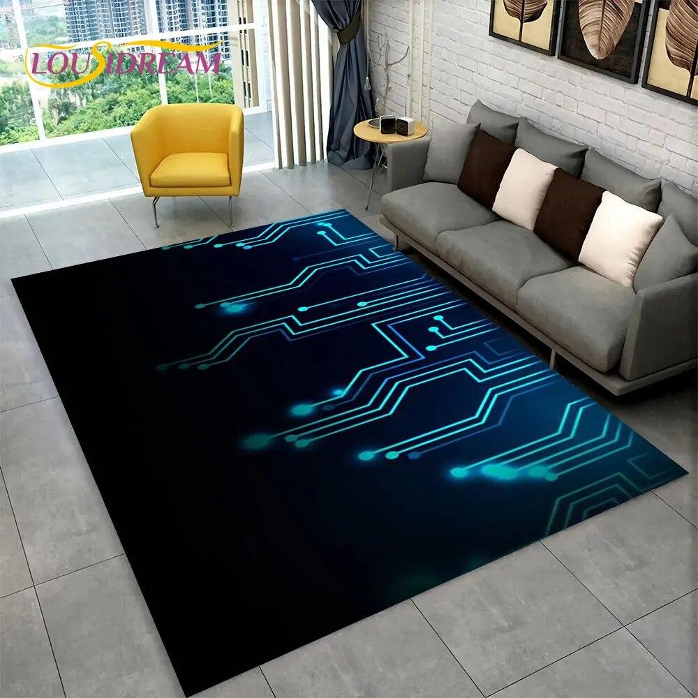 Chip Circuit Board 3D Area Rug,Carpet Rug for Home Living Room Bedroom Sofa Play Room Doormat Decor,Kid Game Non-slip Floor Mat