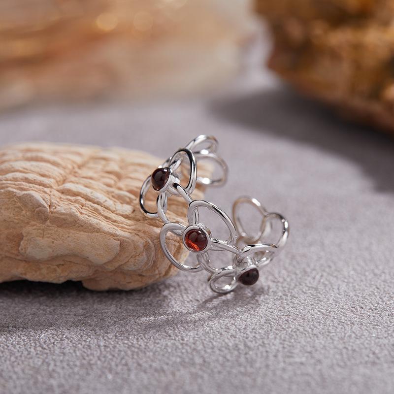 Blogger Flower God Design Niche S925 Sterling Silver Hollow Flower Ring Does Not Fade Advanced Sense Index Finger Ring Female