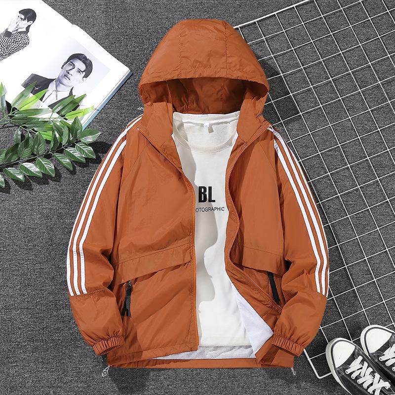 Unisex American Three-Bar Hooded Windbreaker - Lightweight Jacket for Spring & Autumn
