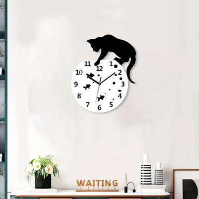 Cat Wall Clock Silent Hanging Quiet Movement Modern Non Ticking Analog for Hotel Kitchen