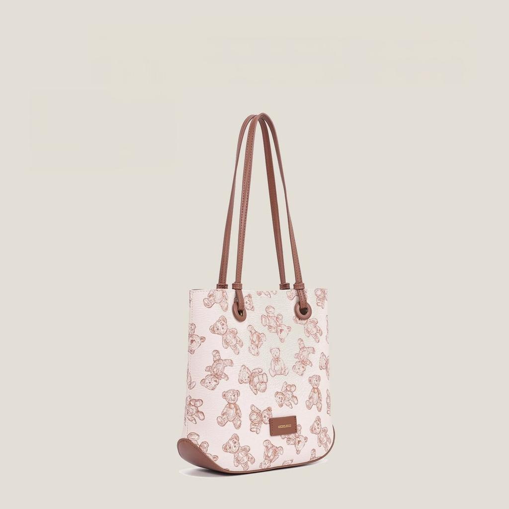 Tote Bag Stylish Cartoon Bear Print Shoulder Bag Everything Commuter Bucket Bag