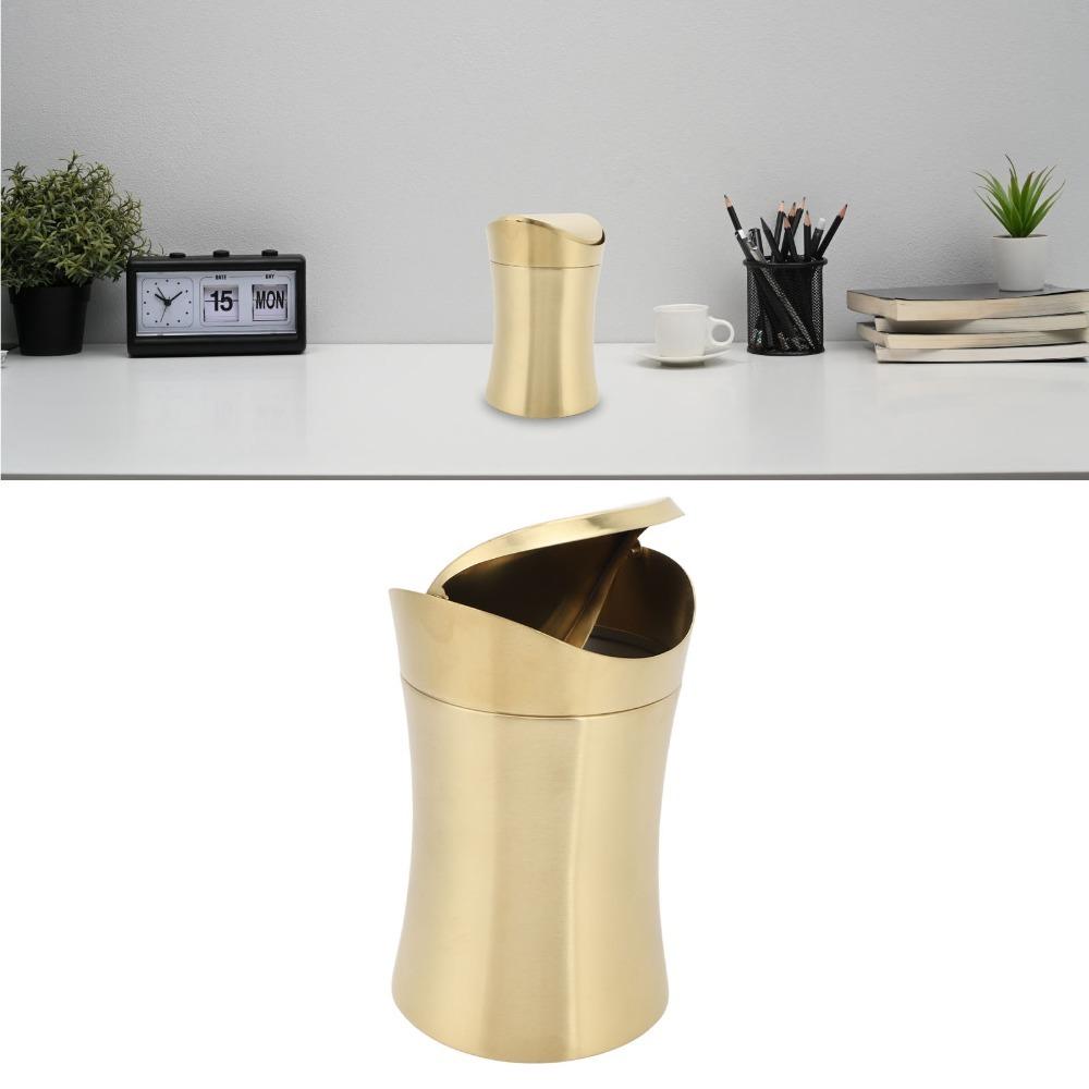 304 Stainless Steel Desktop Waste Bin With Lid Tiny Waste Basket Mini Countertop Trash Can Home