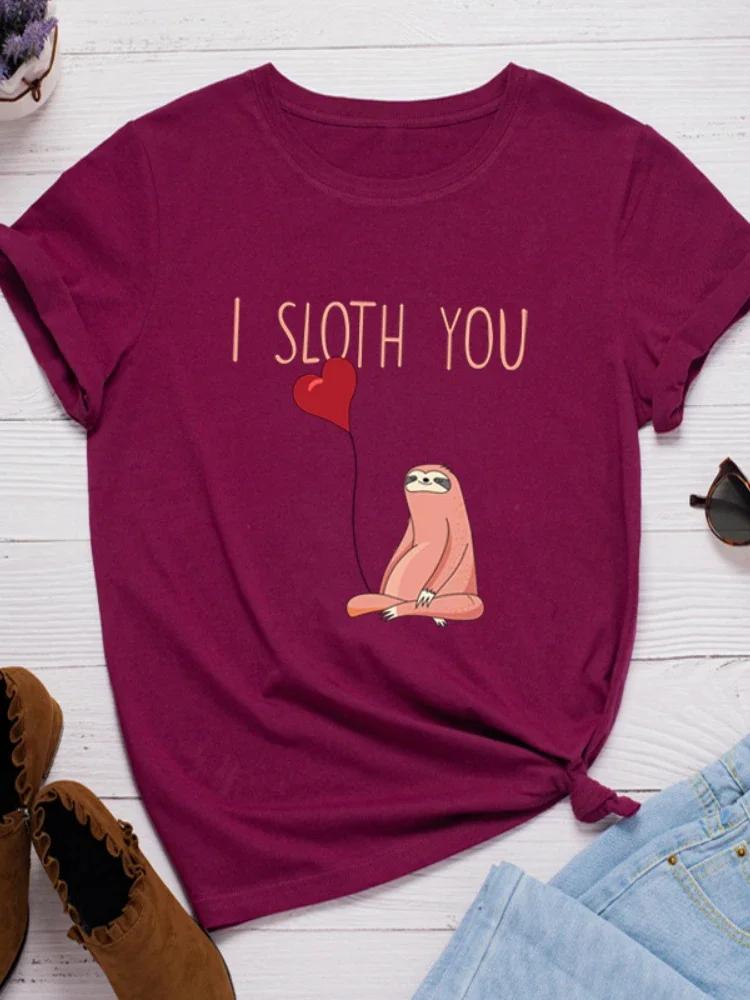 Miluji tě Leniost Srdce Potisk Dámské Tričko Krátký Rukáv O Kulatý Výstřih Volné Dámské Tričko Dámské Tričko Topy Oblečení Camisetas Mujer