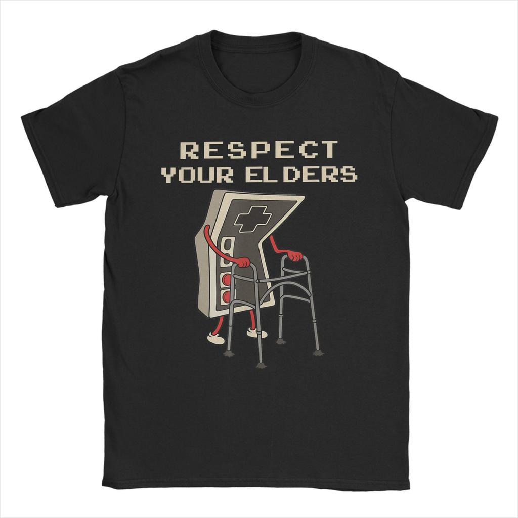 Respect Your Elders Retro Gaming Funny Gamer Controller 80s Cotton TShirt For Adult Summer TShirts O Neck Tees Oversized Tops