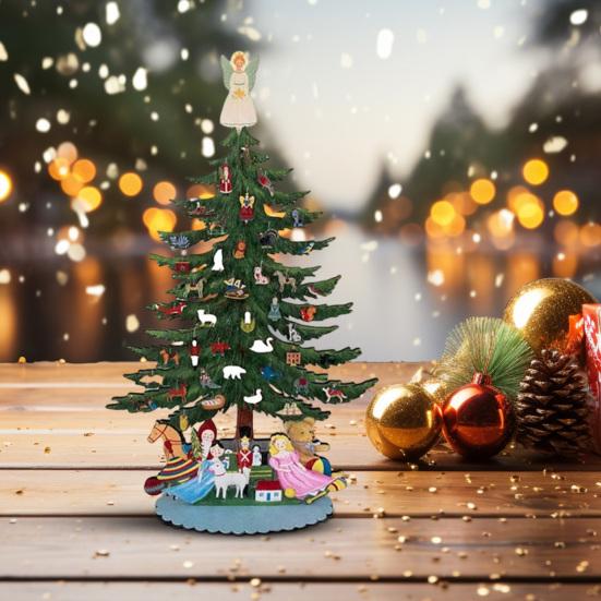10palcový dřevěný mini vánoční stromek ručně vyrobený 3D vánoční stromek stolní středový prvek