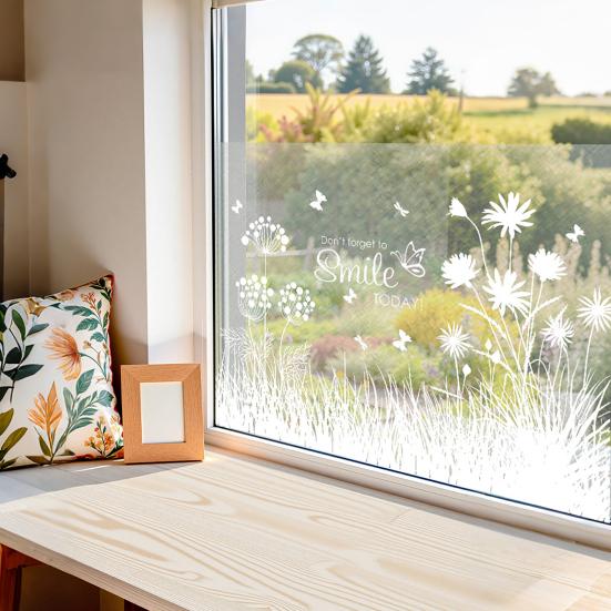 Fiori Farfalle Pellicola per Vetri Privacy Bianco Decorativa Vetro Satinato Adesivo Blocco Solare