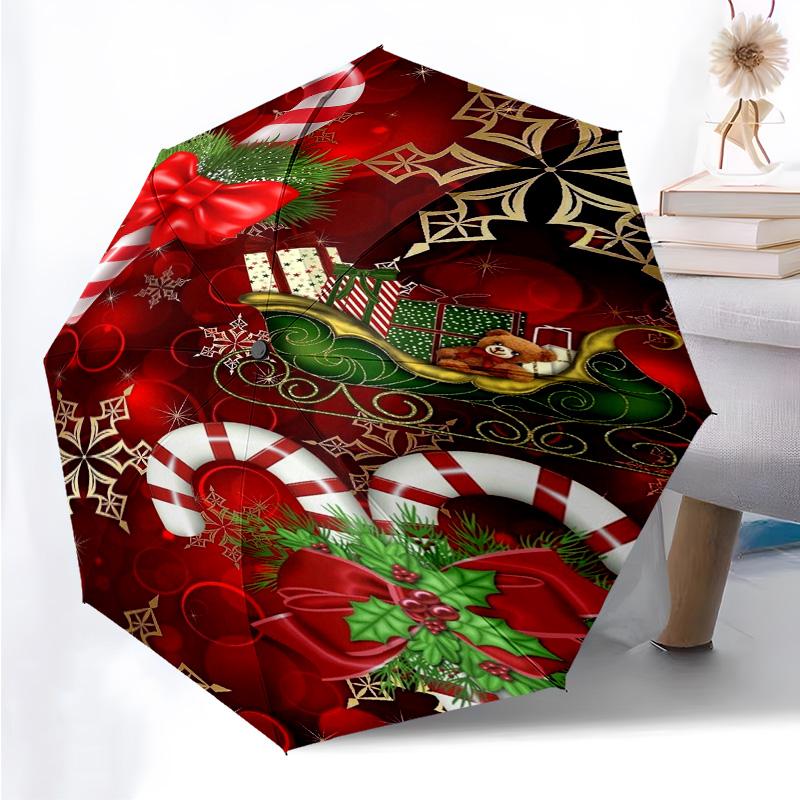 Santa Claus Deer Themed Folding Umbrella Fashion Auto-Open 8 Iron Ribs Plastic Handle Foldable Sunshade Perfect Christmas Gifts