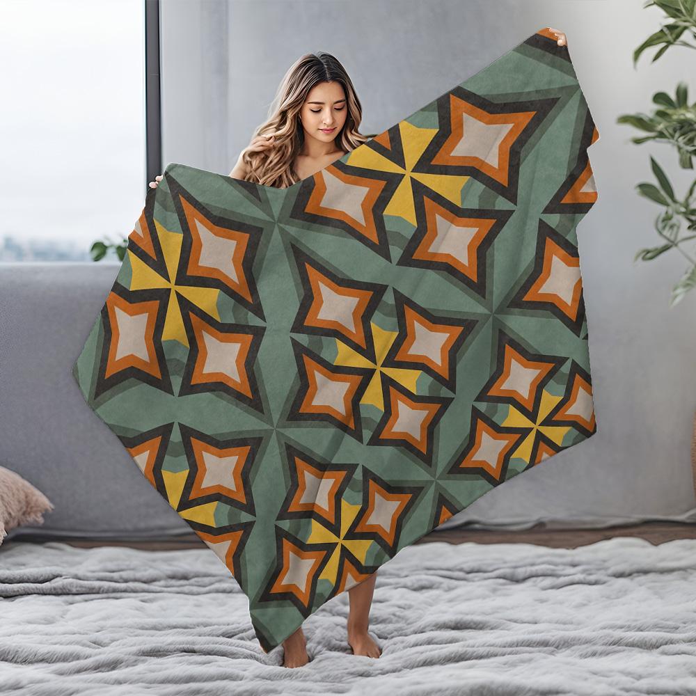 Geometric Pattern Throw Blanket Soft Cozy Fleece Blanket Sofa Bed Living Room Decor Gift