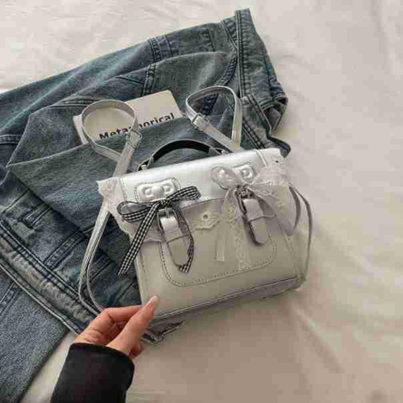

Autumn bag cover square bag lace bow single shoulder diagonal back women s bag fashionable versatile backpack explosion срібний