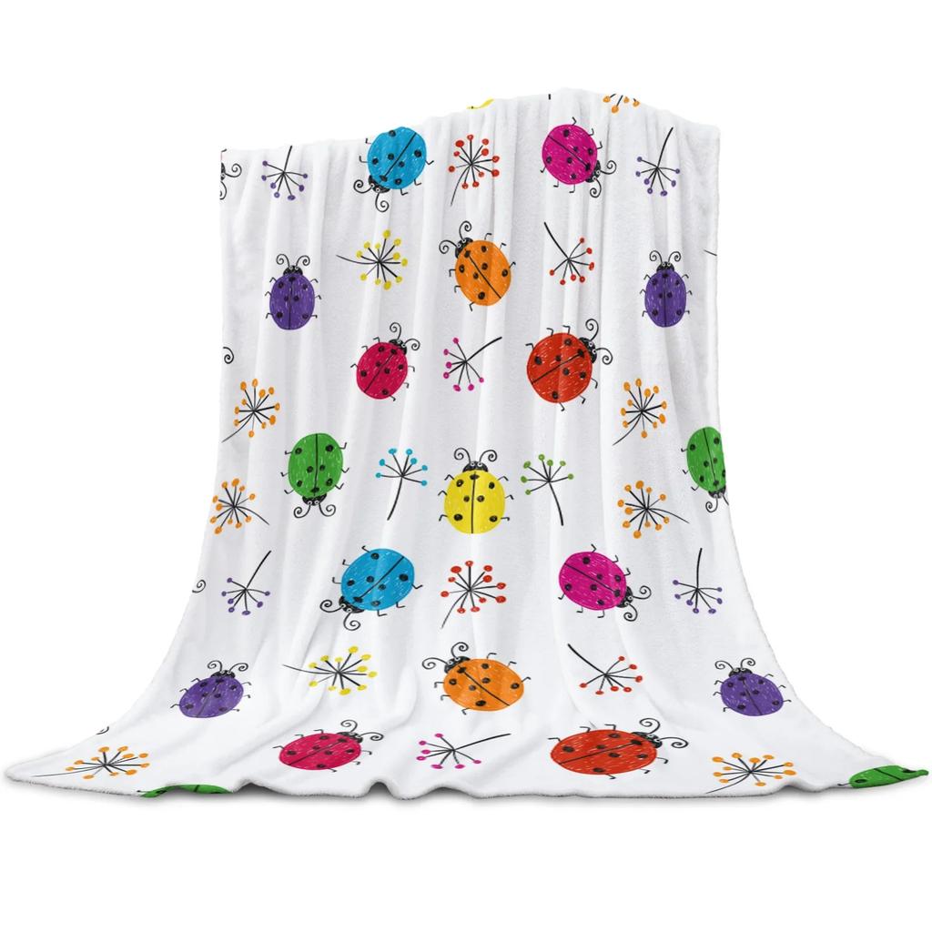 Coperta in pile leggera, super morbida, accogliente, rossa con coccinella su sfondo bianco, coperta regalo per adulti e bambini