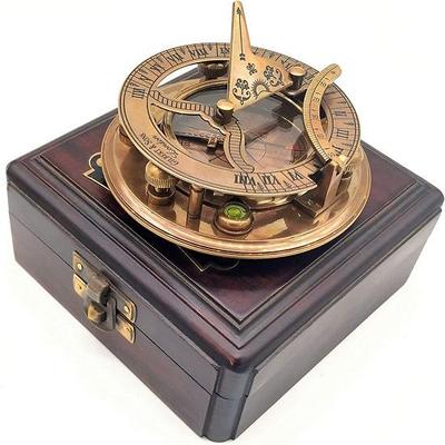Brass Sundial Compass with Wood Case - Gilbert Sundial Camping/Hiking