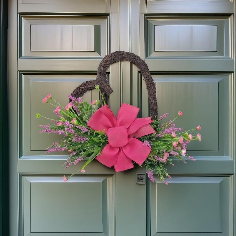 Heart Shaped Artificial Rose Wreath Valentine's Decoration Spring Wreath for Front Door Wall Window Wedding Anniversary