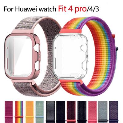 Nylonowy pasek pętelkowy do Huawei Watch Fit 4 Fit4 Pro Fit 3 Sportowy pasek na nadgarstek z etui ochronnym z TPU