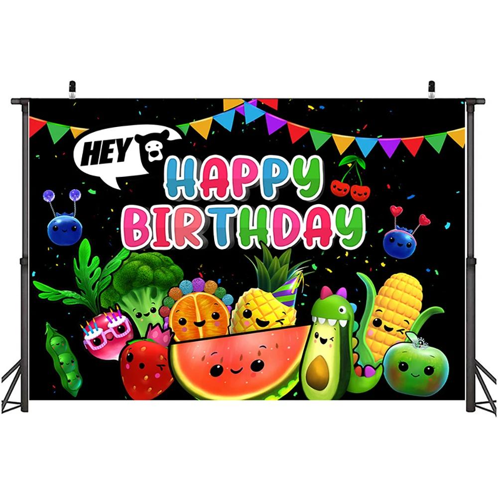 Hey Bear Sensory Fruit Backdrop Kids Birthday Party Fruit Photo Banner Decoration