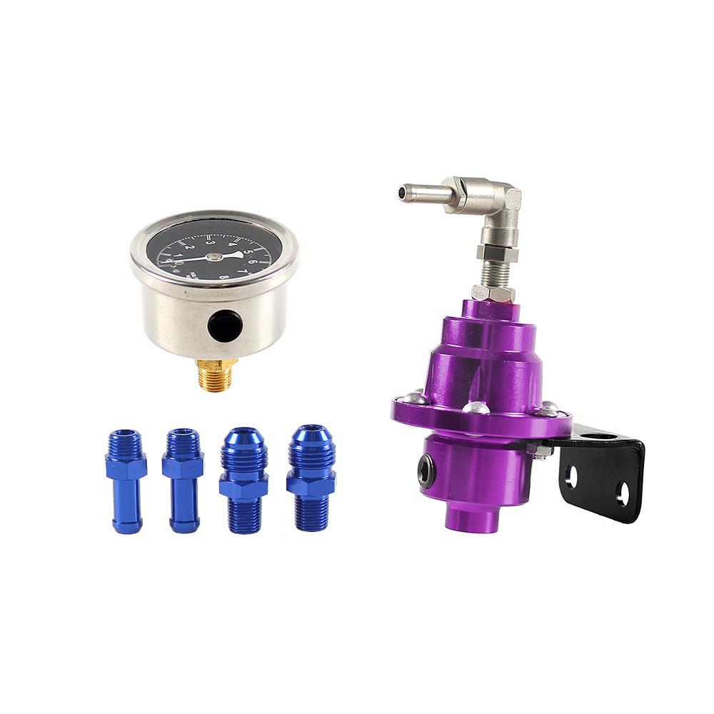Universal Adjustable Fuel Pressure Regulator with Gauge Kit Vehicle Refitting Fuel Supercharger Regulating Valve 6 Colors