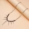 Punk Black Beads Rivet Choker Necklaces for Men Women Exaggerated Silver Color Metal Long Spike Tassel Necklaces Y2K Jewelry