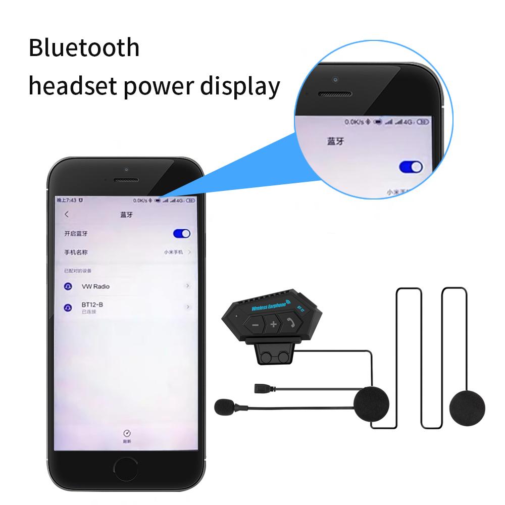 Motorcycle Helmet Headset Bluetooth V5.0 Handsfree Earphone Stereo Headphone Wireless Music Player for Motobike Riding