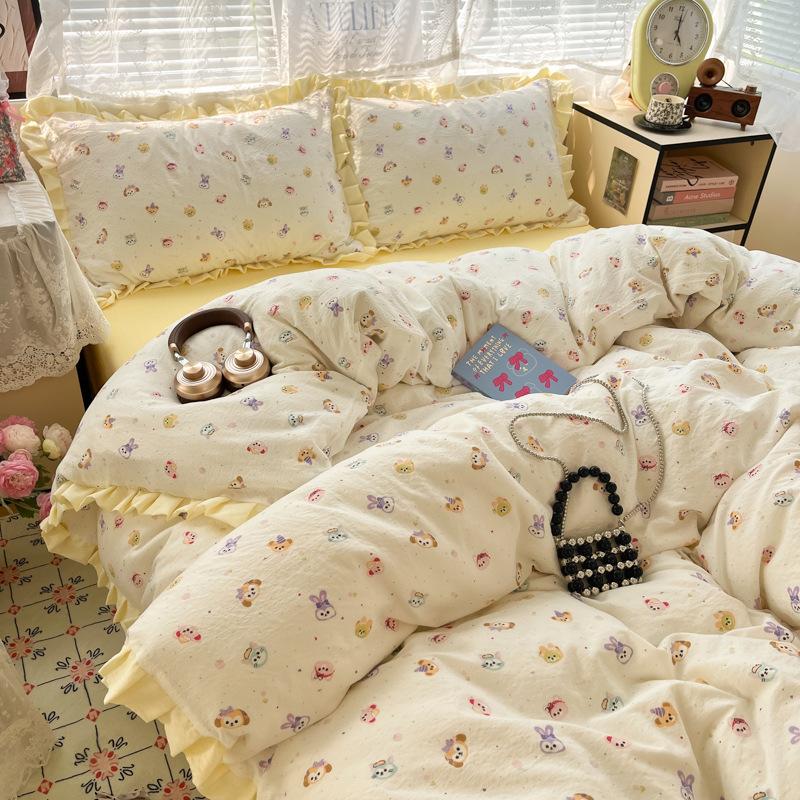 

Class A Maternal Infant Grade Pure Cotton Lace 4-Pcs Set Of Small Fresh Cotton Double-Layer Yarn 3-Pcs Bedding In Student Dormitory 120x200cm single-piece mattress