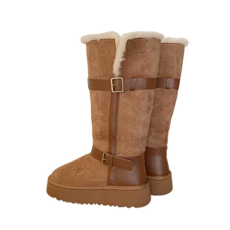 Tall snow boots, women's winter models, warm, piled, thickened belt buckle, two wear non-slip snow cotton shoes