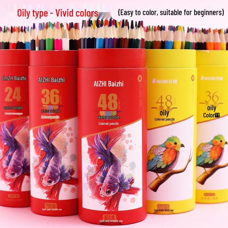 Sześciokątne Kredki Kolorowe Rozpuszczalne w Wodzie na Bazie Oleju - 12, 24, 36, 48, 72 Kolory - Zestaw do Rysowania dla Studenta