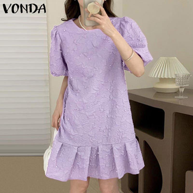 

VONDA Лето Женщины Пышный рукав Короткое платье плюс размер