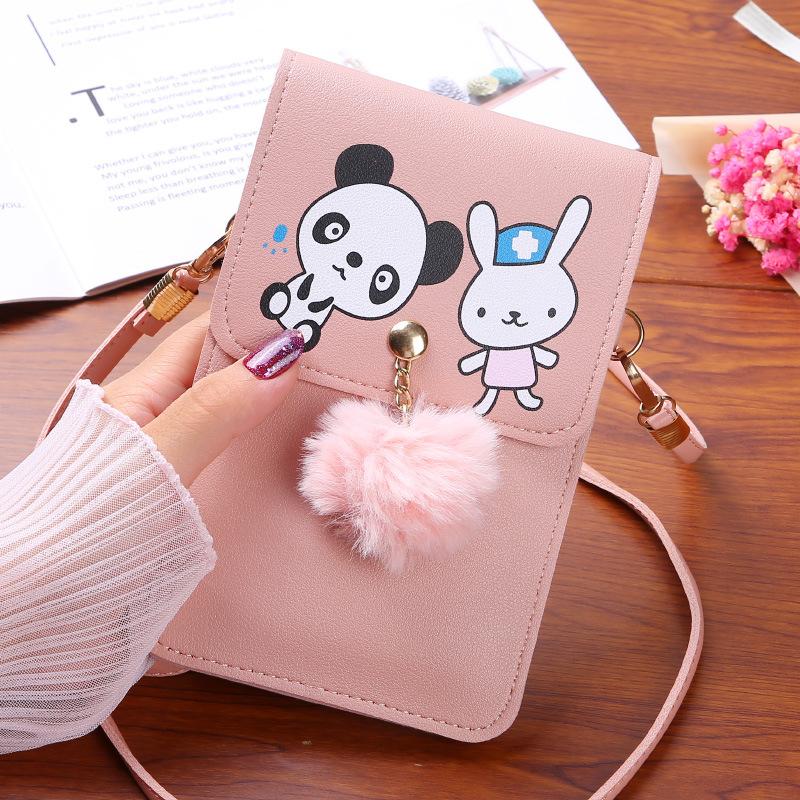 Bærbar PU-skinn tegneserie Enkel Mini Gjennomsiktig berøringsskjerm Mobil lommebok Skulder Crossbody Bag for IPhone Samsung Huawei