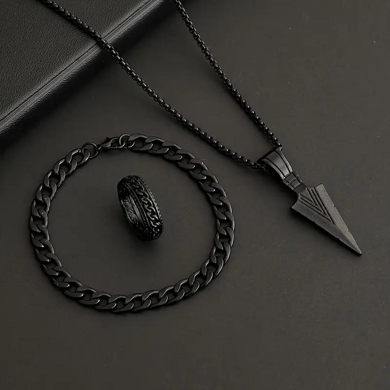 3pcs Set Arrow Jewelry Set Punk Hip Hop Chain Bracelet Ring Necklace for Women Men Cool Party Jewelry Gifts