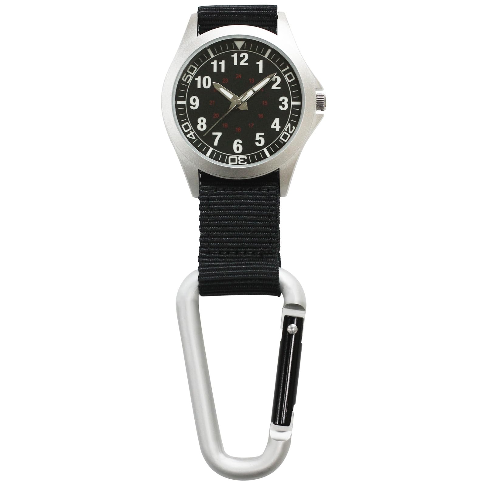 CREPHA Analog Pocket Watch for with Carabiner Black (Klepha) Men, Waterproof, Keychain, CB-A4153-BKB