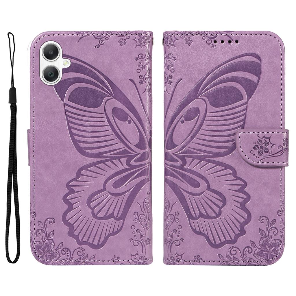 For Samsung Galaxy A07 4G/A06 5G/A06 4G Case Butterfly Pattern PU Leather Folio Flip Phone Cover -  Blue