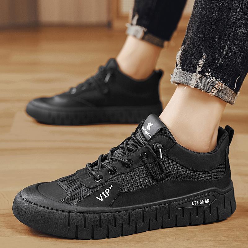 

Мужская обувь 2024 года, весна, модные новые мужские кроссовки с низким верхом, спортивная обувь для бега, толстая подошва, износостойкая сетка, дышащая, защита труда, тренд 39 чёрный