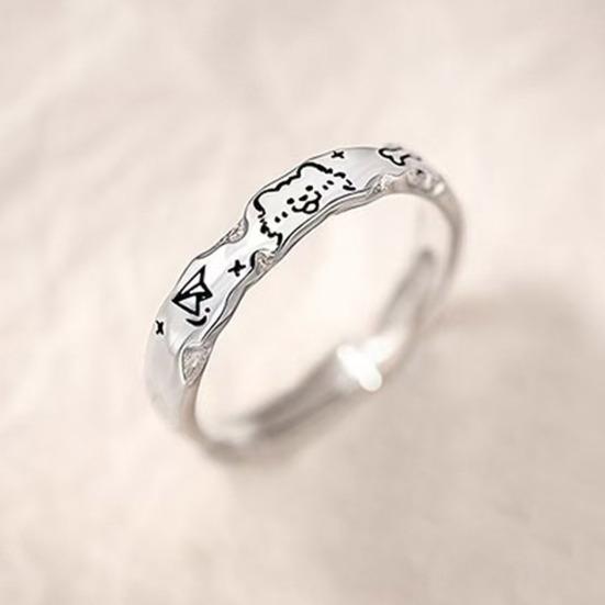 Couple Ring Cartoon Cat Fish Dog Bone Graffiti Design Matte Wavy Edge Textured Surface Finger Ring Non-Oxidizing Jewelry Gift