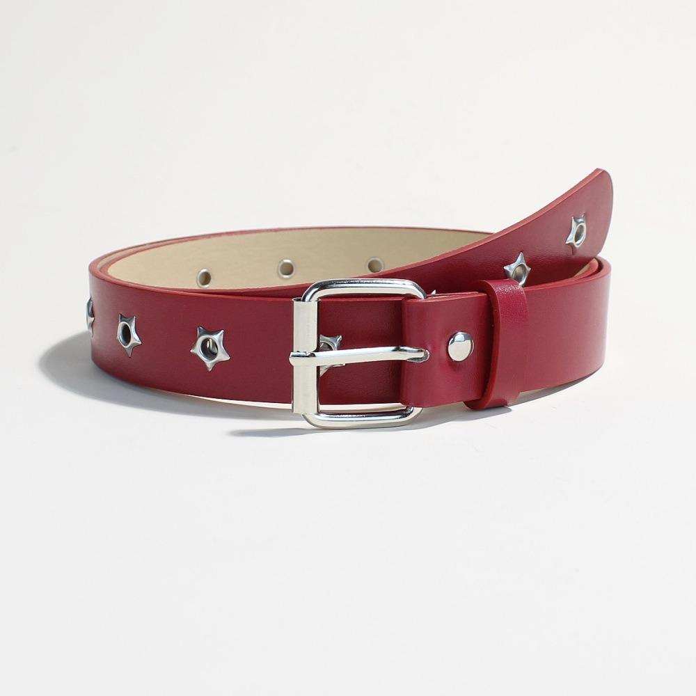 Fashion Punk Women's Belt Korean Style Casual Metal Buckle Waistband Versatile Star Hollow Eyelet Waist Strap Jeans Decor