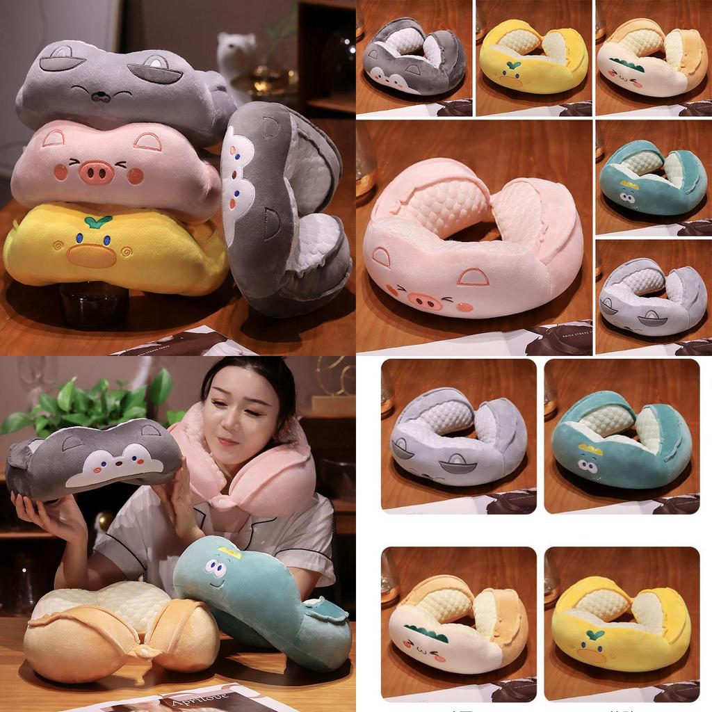 Cute Animal Design U Shaped Pillow Soft Plush Cartoon Travel Neck Cushion For Sleeping