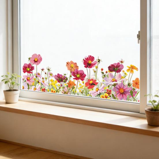 Glass Sticker Double Sided Visual Graphic Removable Waterproof Flower Wall Stickers Decorative Wall Sticker Windows Decoration