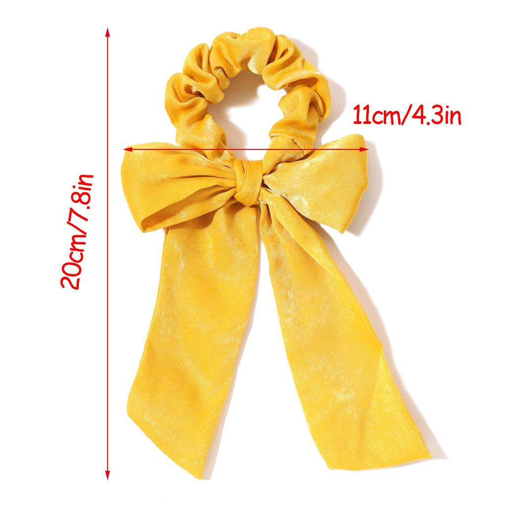 European & American Retro Silk-Like Ribbon Bow Hair Tie with Detachable Streamer – Wrinkled Satin Fabric Hair Accessory