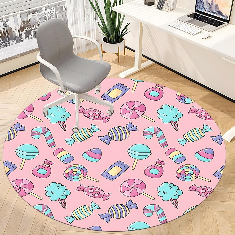 1pc Candy Pattern Chair Carpet for Office Non Slip, Machine Washable Rug for Office, Room Holiday Decor for Christmas, Birthday Polyester