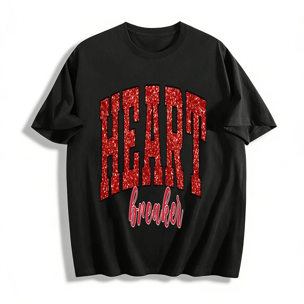 Heart Breaker Glitter Letter Print Casual Tshirt Trendy Valentine Top Pure cotton T-shirt XXS