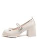 Soft leather version~ with skirt white Mary Jane small leather shoes women's 2025 spring French bow thick heel high heels