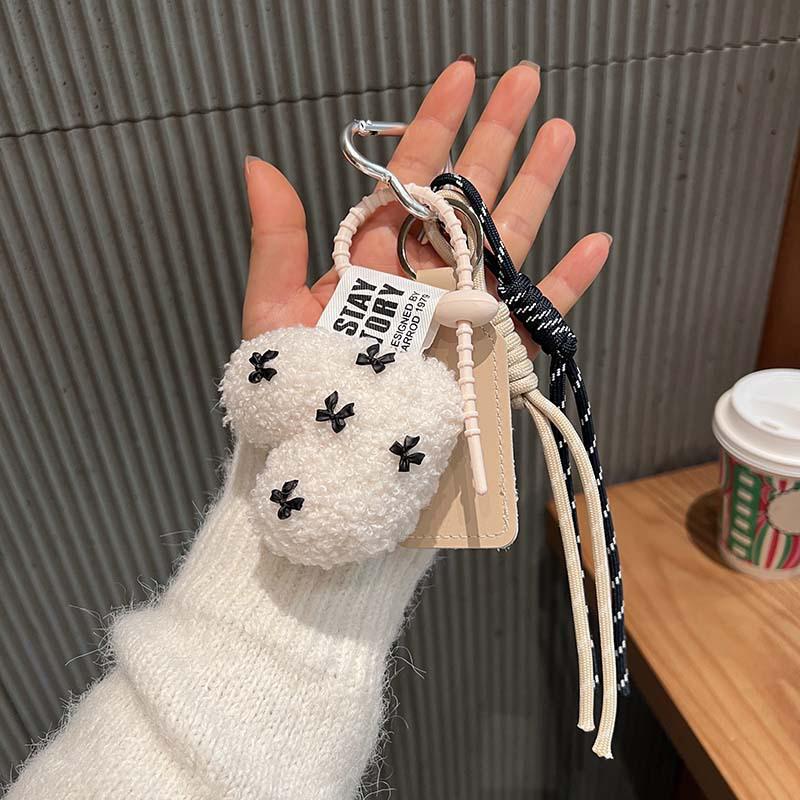 Fashion Love Heart Shaped Plush Keychain Handmade Lamb Wool Braided Rope Chain Retro Pendant Jewelry Accessory